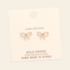 Gold Dipped Cubic Zirconia Bow  Stud Earrings